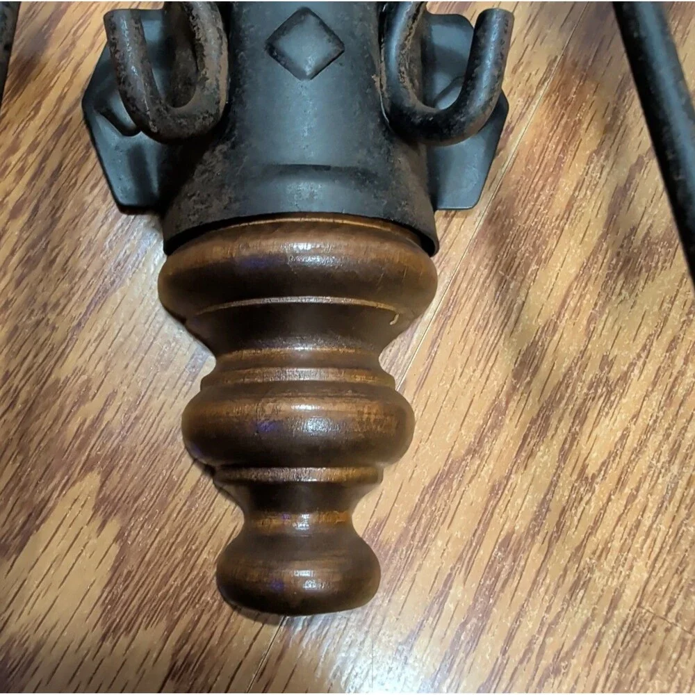 Vintage Brown Wood Black Metal Double Candle Wall Sconce Decor 17